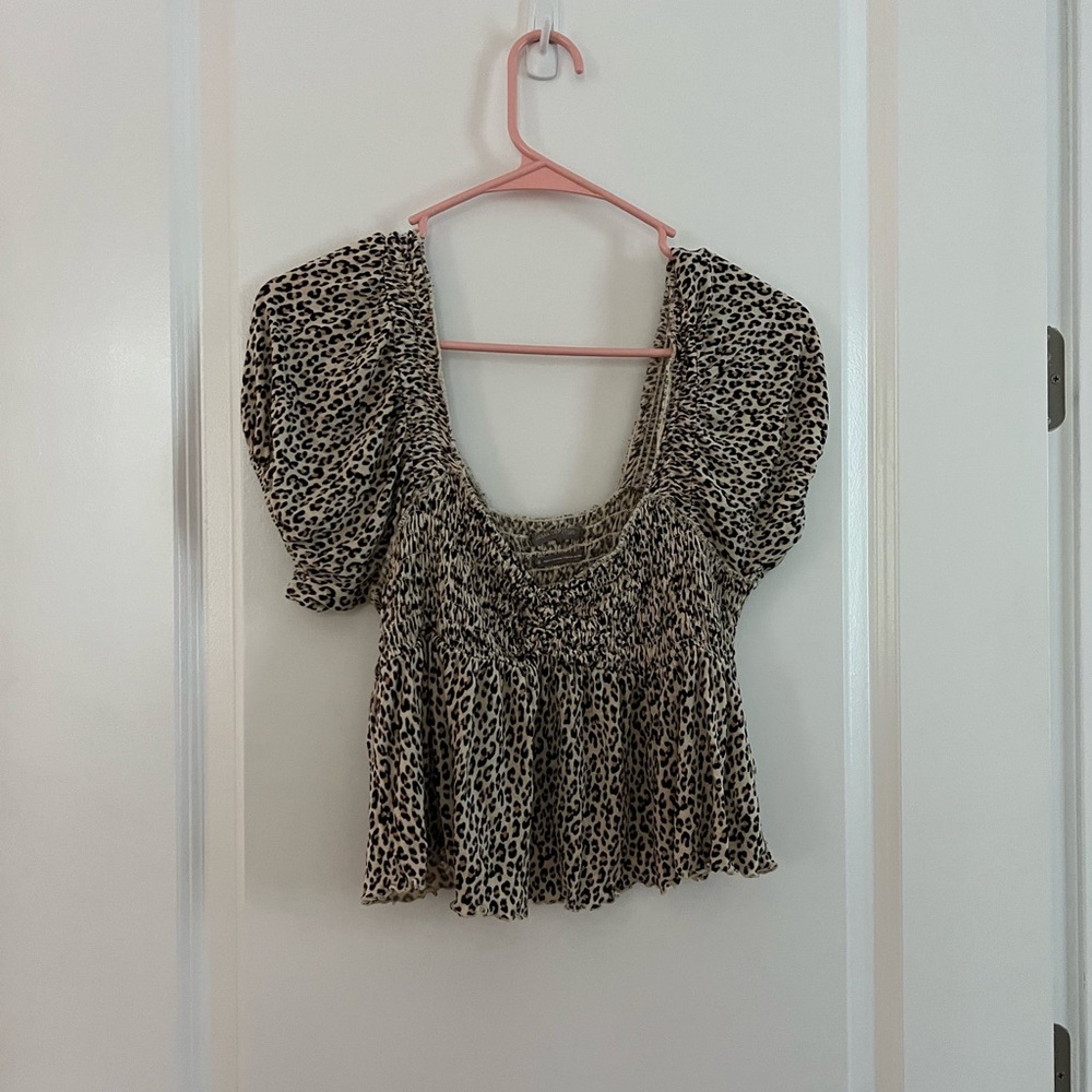 Urban Outfitters Cheetah Print Puff Sleeve Top